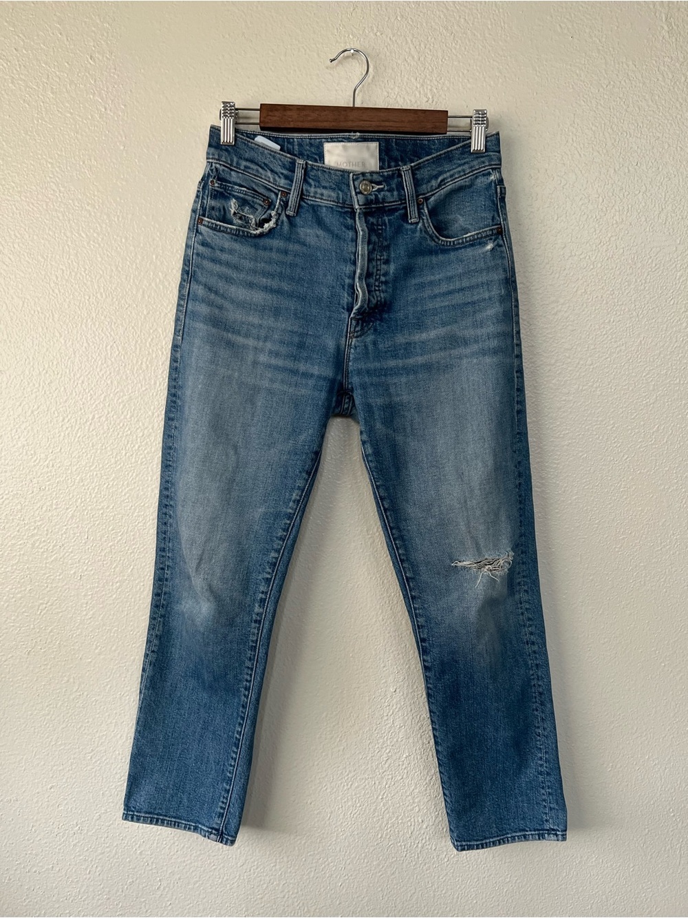 MOTHER The Scraper Ankle Distressed Jeans Cowboys Don’t Cry Wash size 26